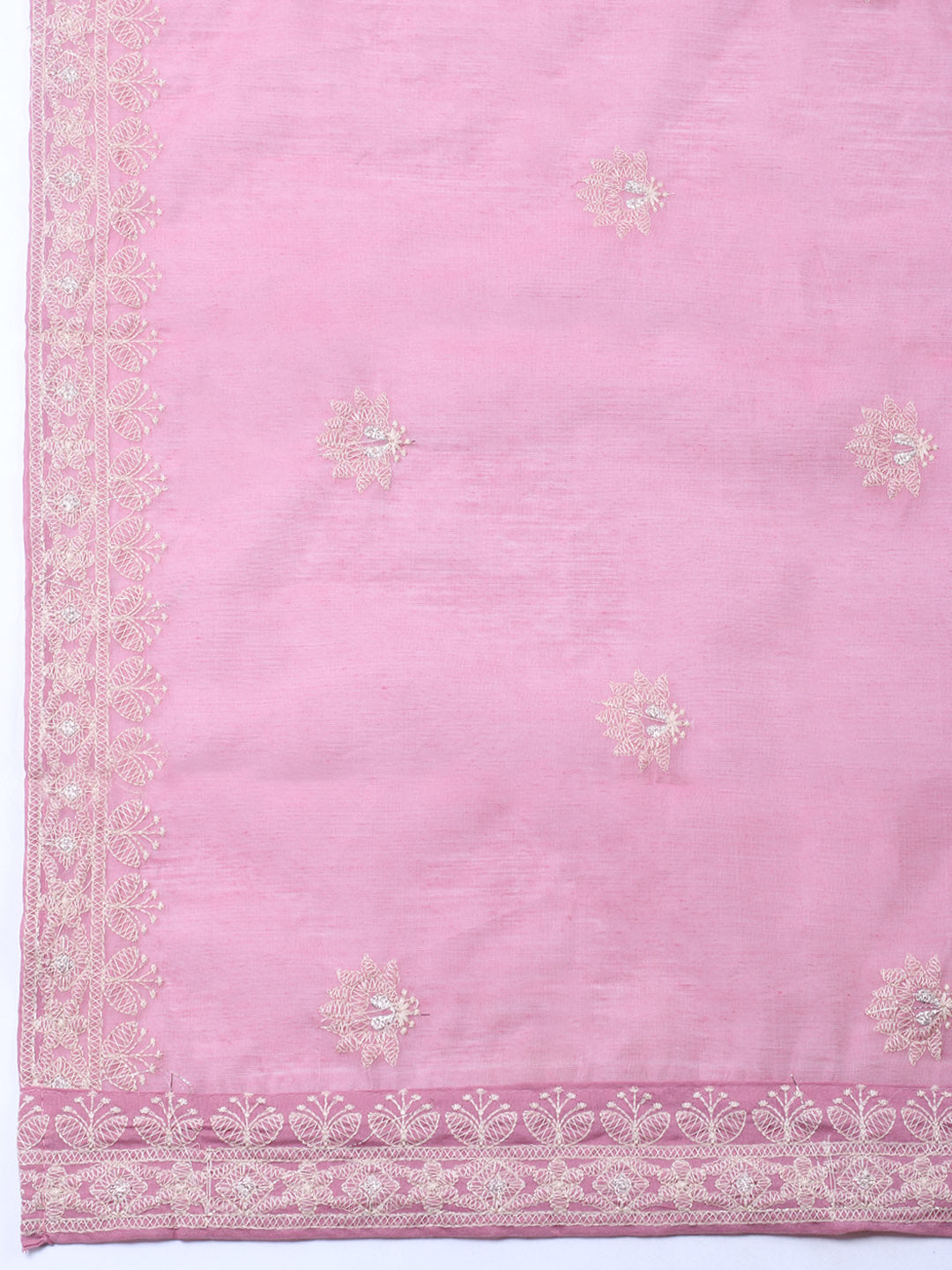 Embroidered Chanderi Unstitched Suit With Pant &amp; Dupatta