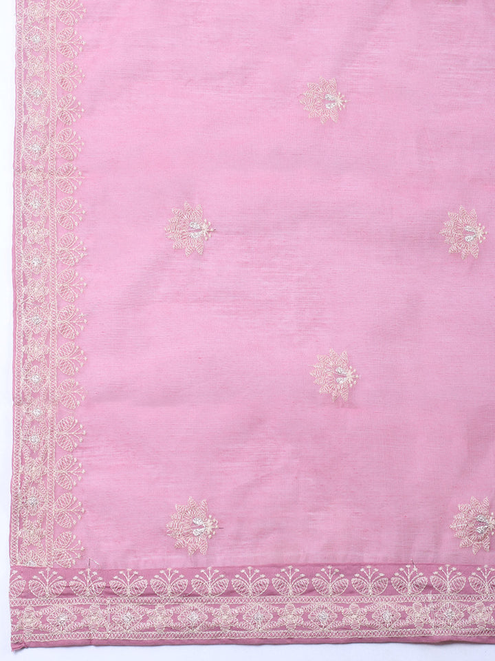 Embroidered Chanderi Unstitched Suit With Pant &amp; Dupatta