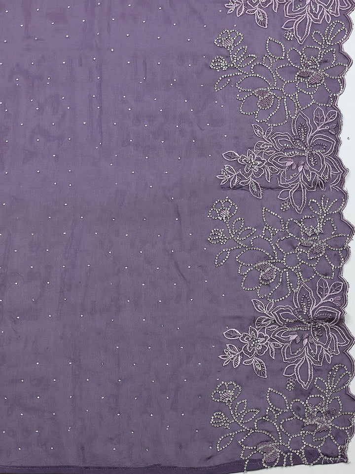 Embellished Art Silk Unstitched Suit With Pant &amp; Dupatta
