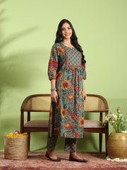 Printed Cotton Kurta With Pant & Dupatta