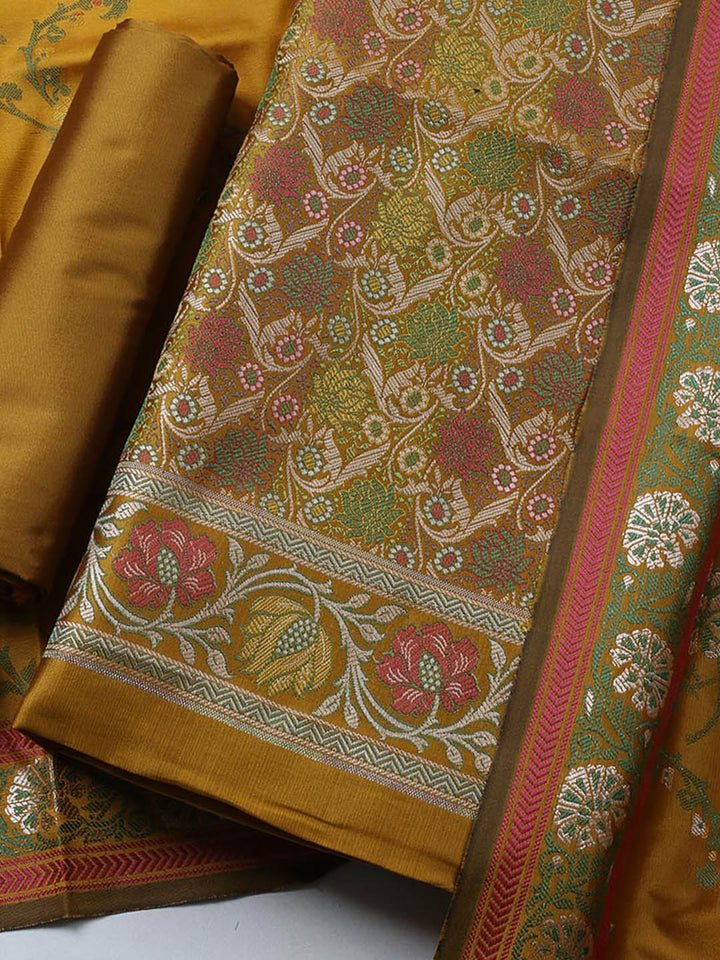 Woven Design Chanderi Unstitched Suit With Pant &amp; Dupatta