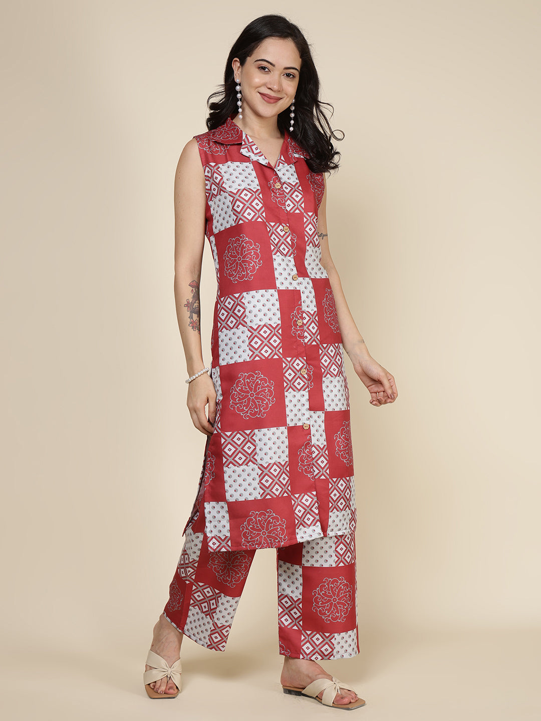 Printed Cotton Blend Kurta With Pants