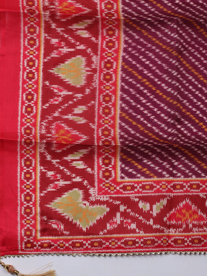 Printed Chanderi Unstitched Suit With Dupatta