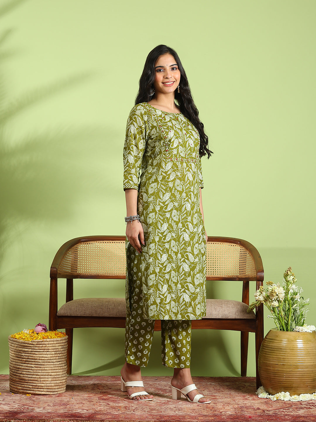 Printed Cotton Kurta With Pant &amp; Dupatta