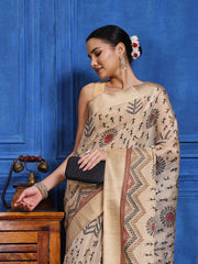 Zaari Border Cotton Blend Saree
