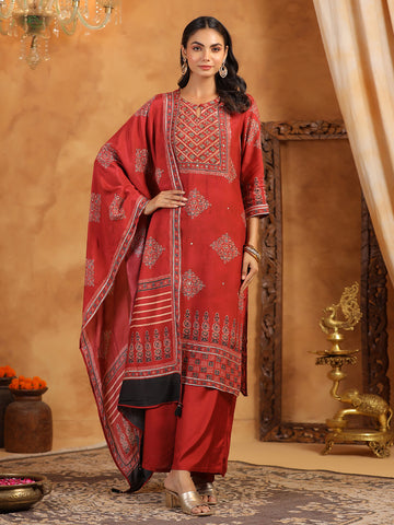 Printed Muslin Kurta With Pants & Dupatta