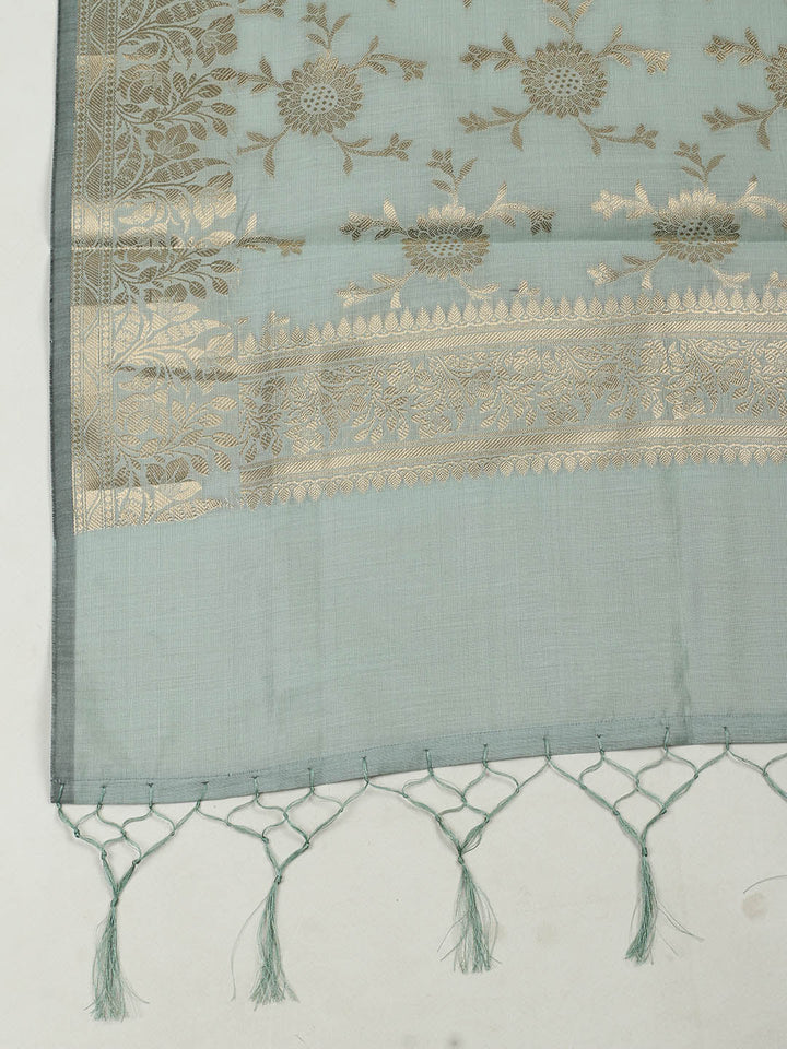 Woven Design Chanderi Unstitched Suit With Pant &amp; Dupatta