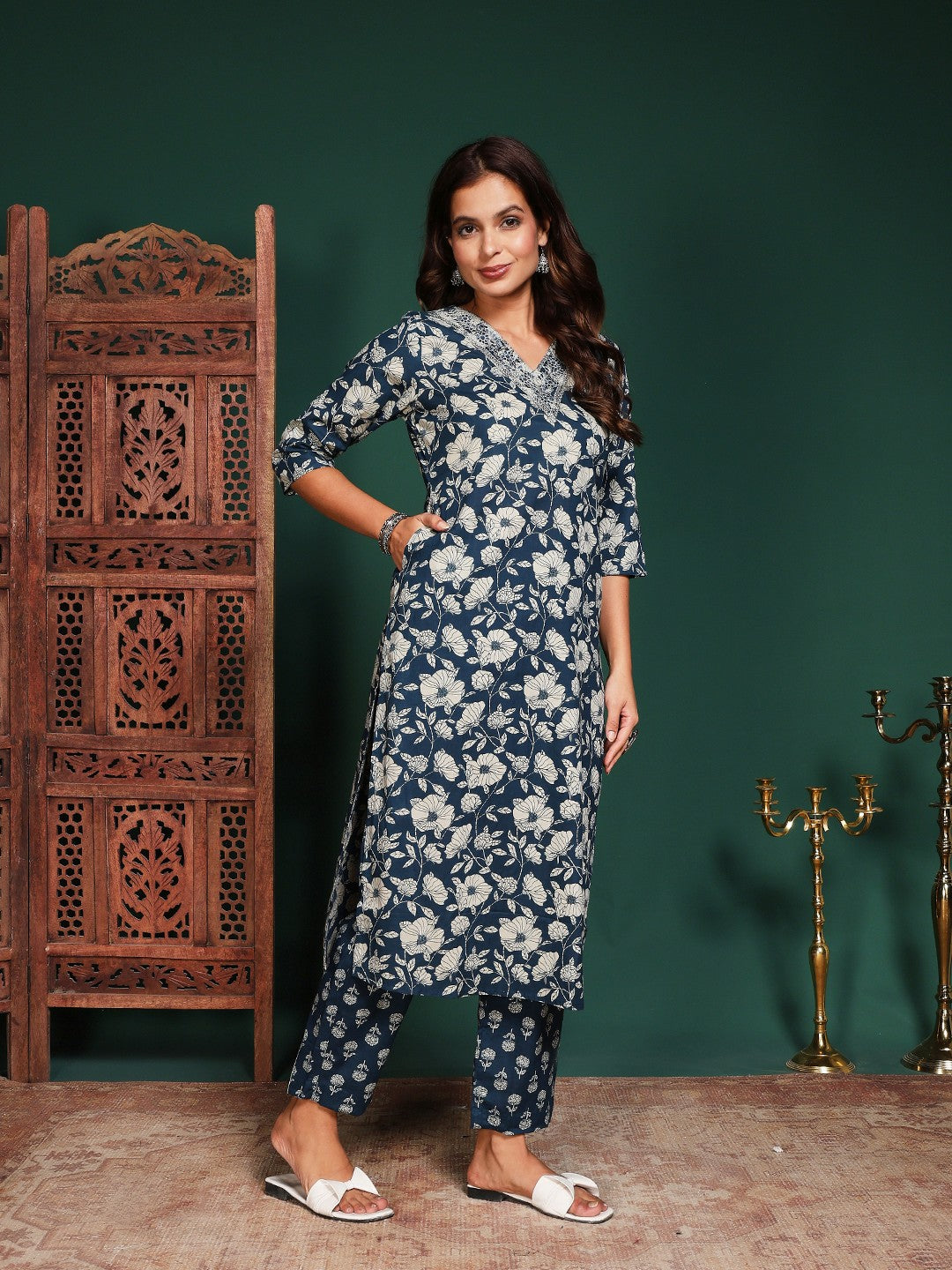 Printed Cotton Blend Kurta With Pant &amp; Dupatta