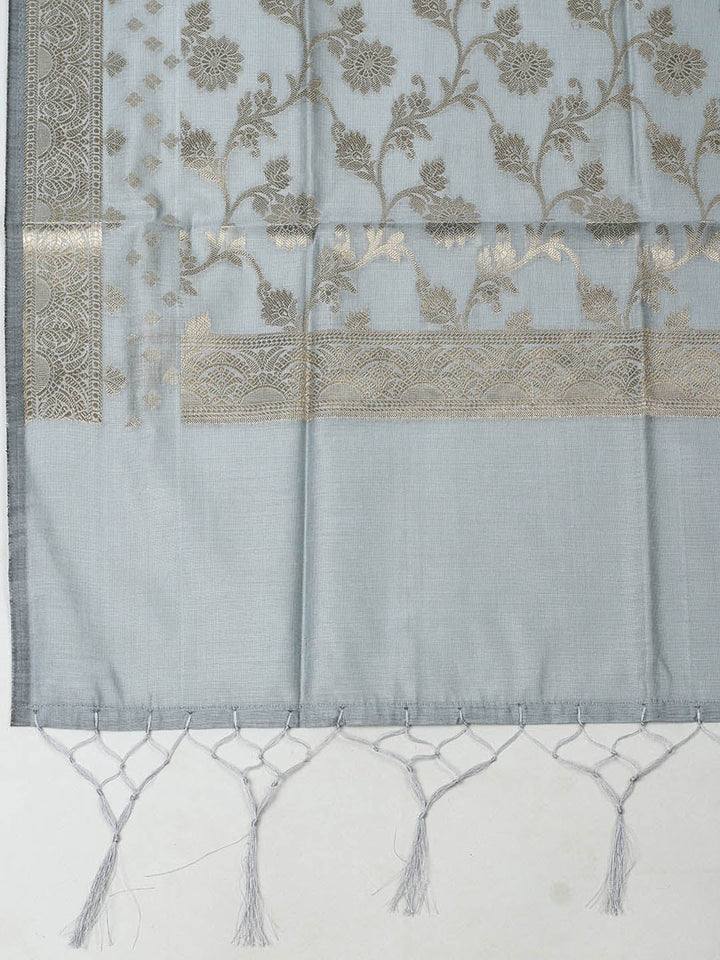 Woven Design Chanderi Unstitched Suit With Pant &amp; Dupatta