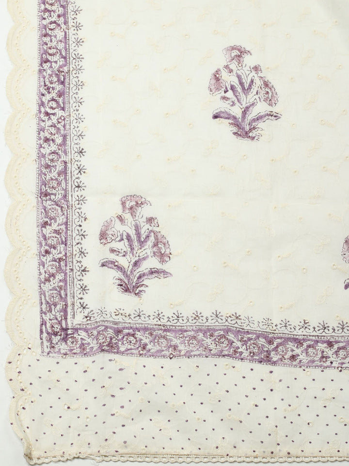 Printed Cotton Blend Unstitched Suit With Pant &amp; Dupatta