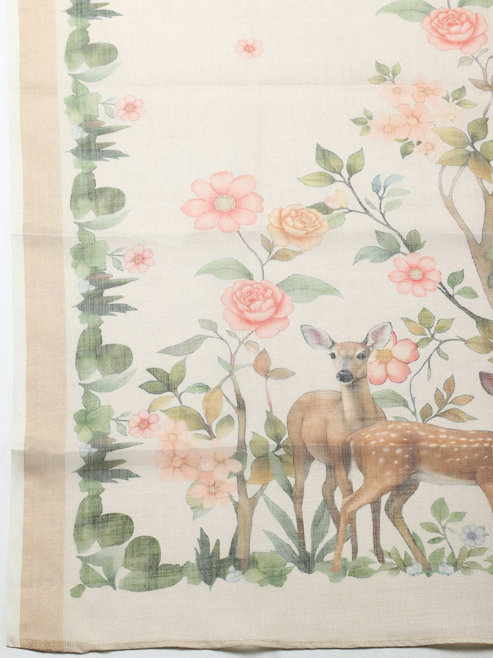 Printed Cotton Blend Unstitched Suit With Pant &amp; Dupatta