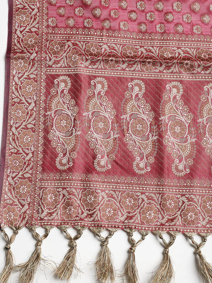 Woven Banarasi Chanderi Unstitched Suit With Dupatta