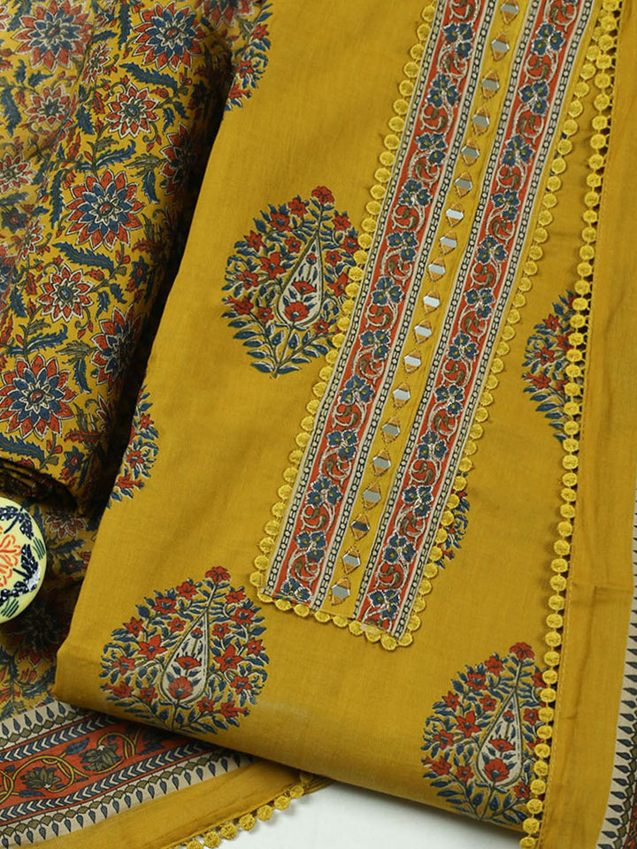 Embroidered Cotton Unstitched Suit With Pant &amp; Dupatta