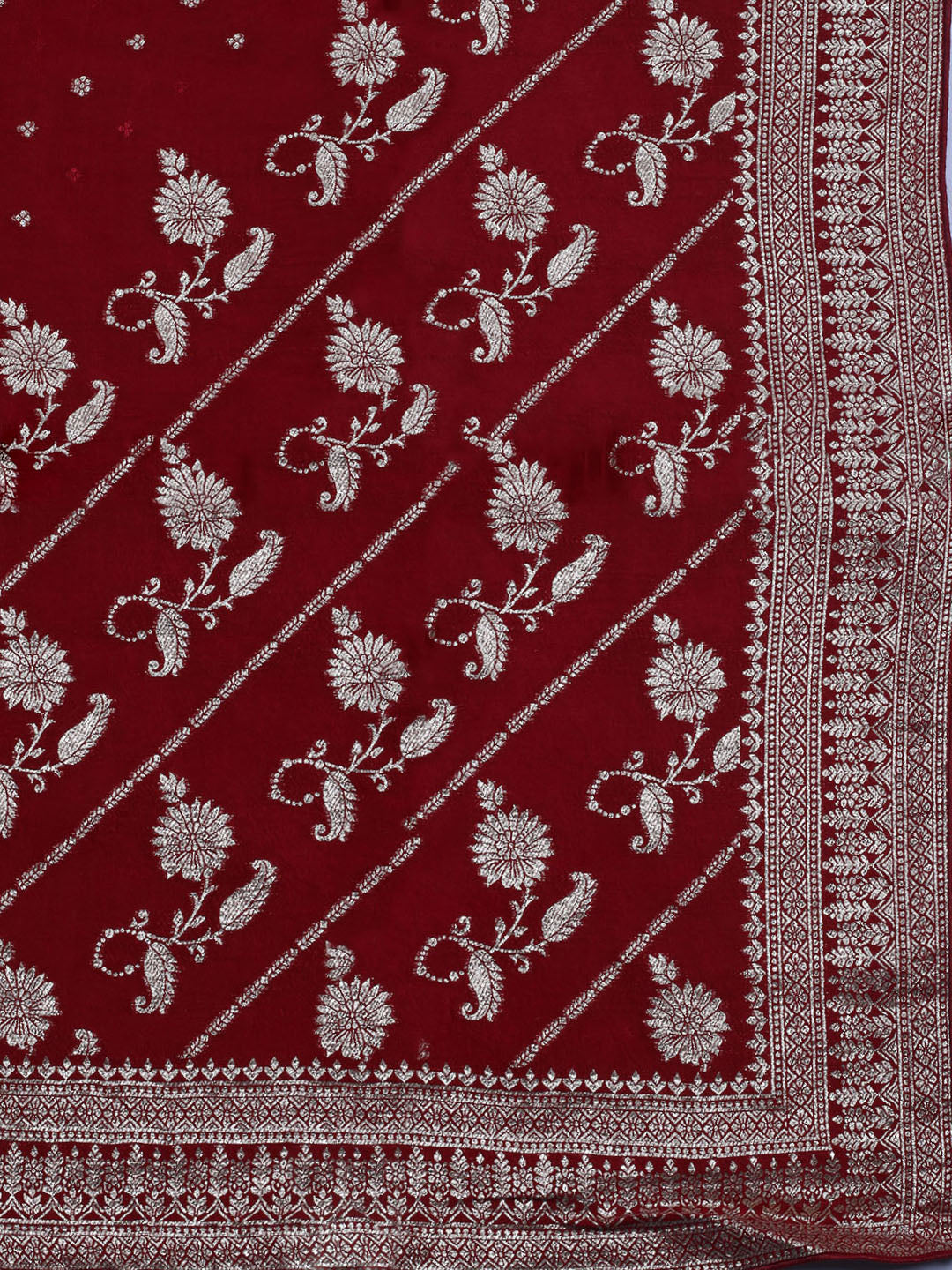 Embroidered Art Silk Unstitched Suit With Dupatta