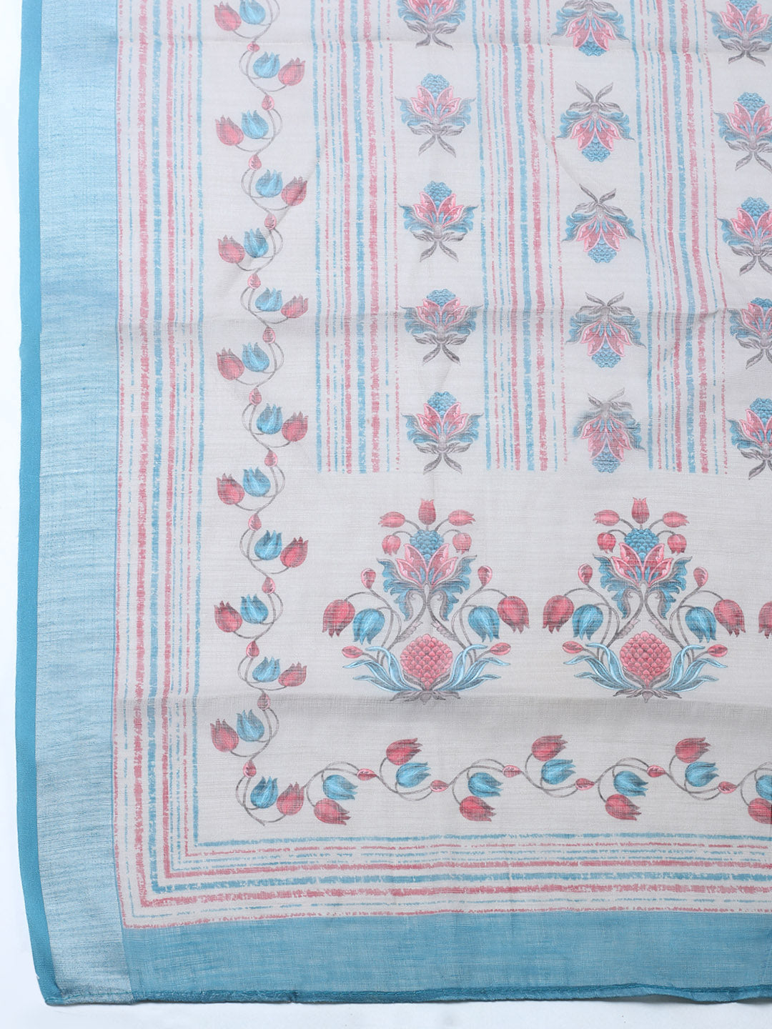 Printed Linen Blend Unstitched Suit With Pant &amp; Dupatta