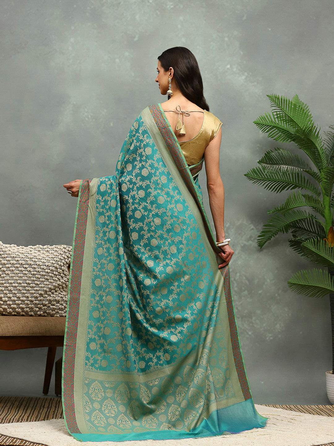 Resham Embroidered Cotton Blend Woven Saree