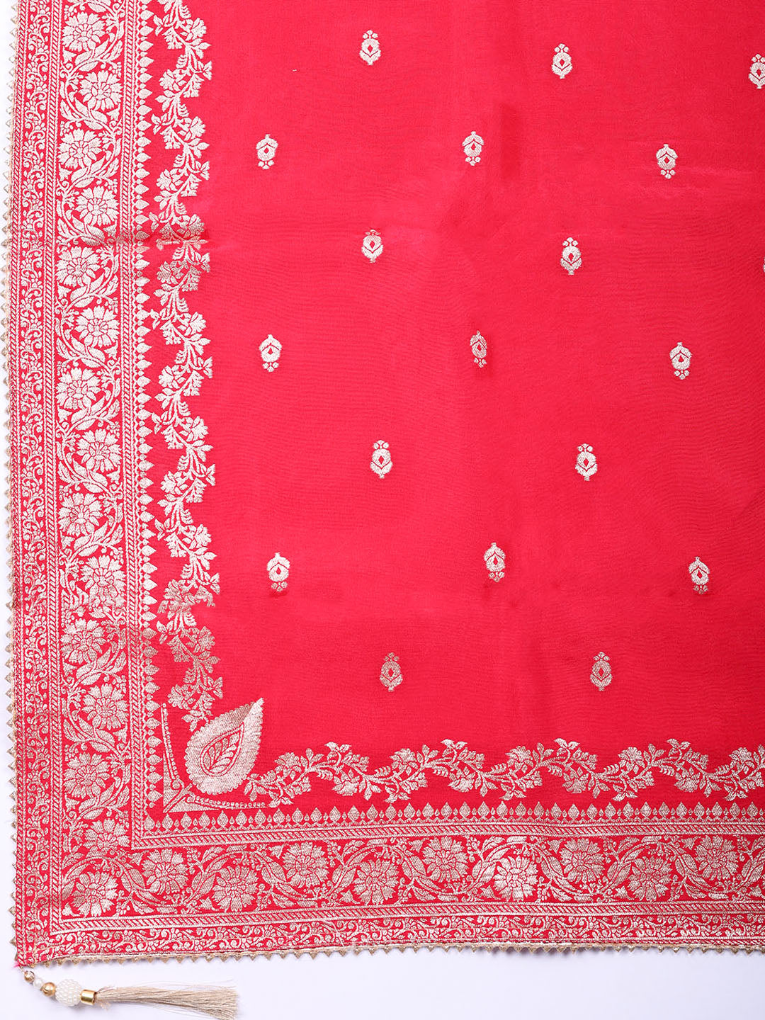 Embroidered Chanderi Unstitched Suit With Pant &amp; Dupatta
