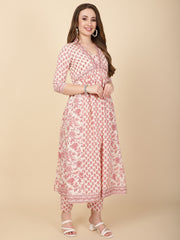 Floral Printed Cotton Kurta With Pants & Dupatta