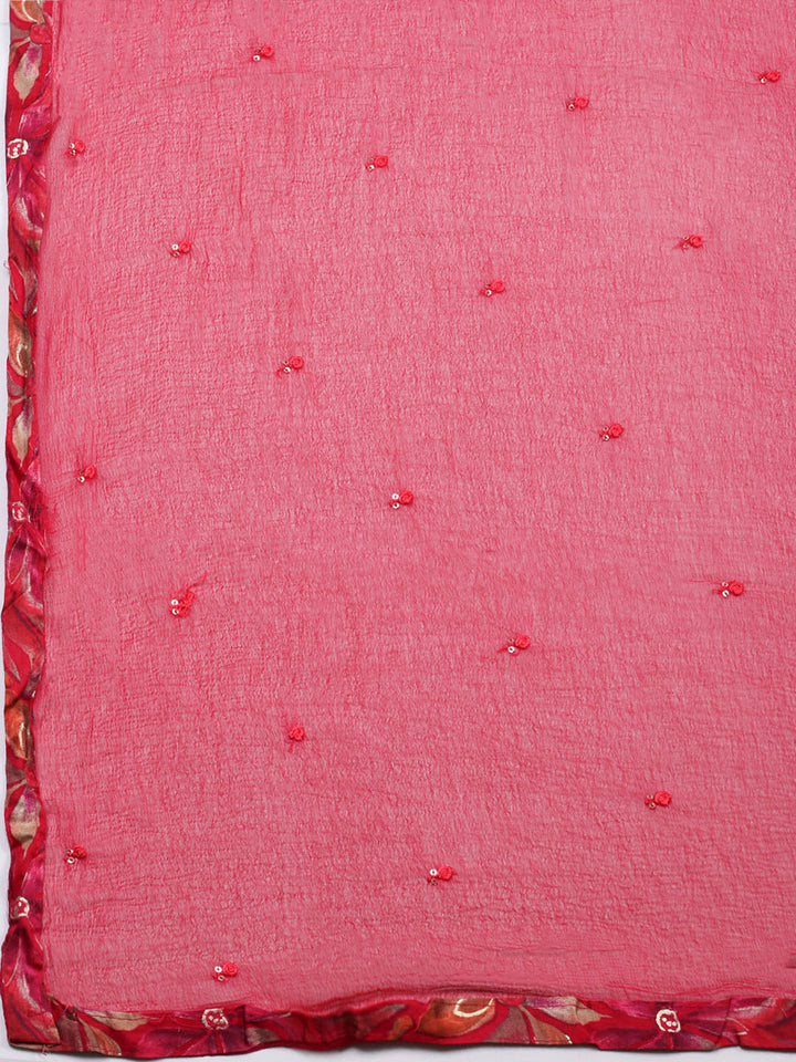 Embroidered Cotton Blend Unstitched Suit With Pant &amp; Dupatta