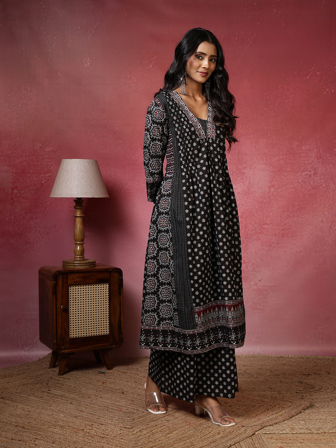Printed Cotton Blend Kurta With Plazzo &amp; Dupatta