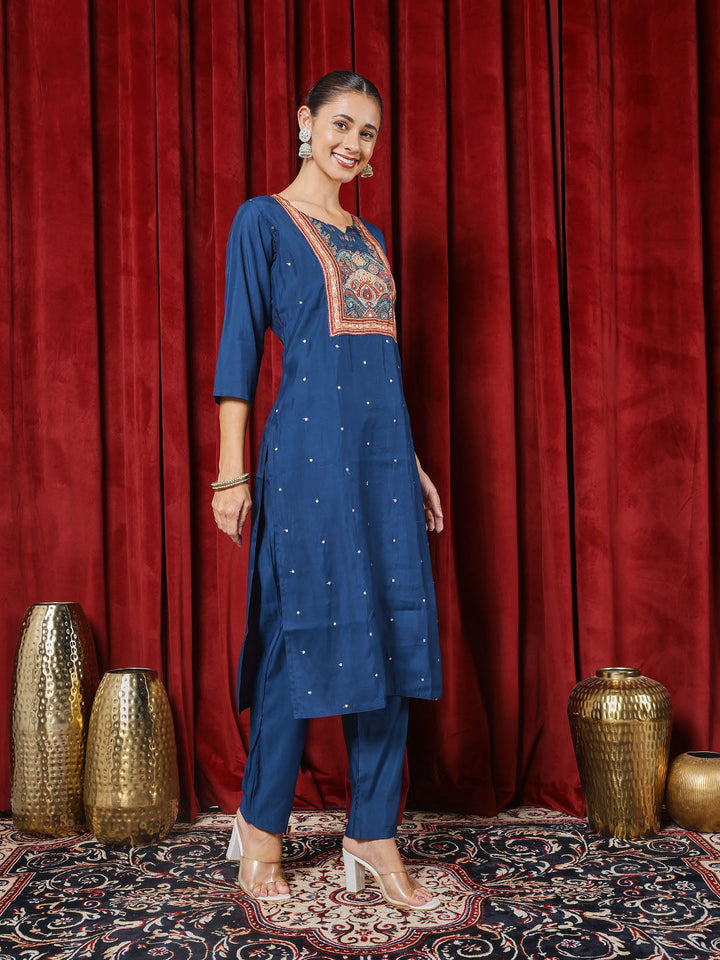 Printed Chanderi Kurta With Pants &amp; Dupatta