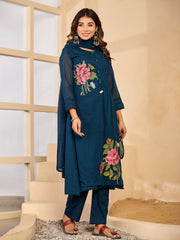 Embroidered Cotton Suit With Pant & Dupatta