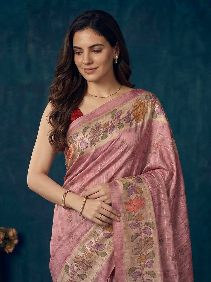 Floral Print Tussar Silk Saree