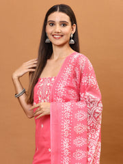 Neck Embroidered Cotton Unstitched Suit Piece With Printed Dupatta