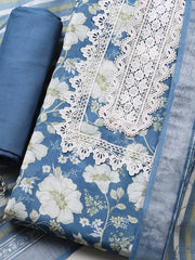 Embroidered Linen Blend Unstitched Suit With Pant & Dupatta