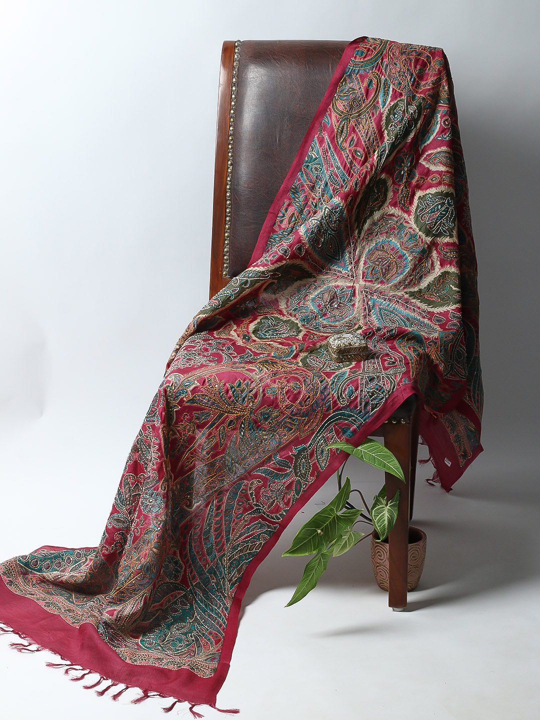 Printed Tussar Unstitched Kurta With Pant &amp; Dupatta