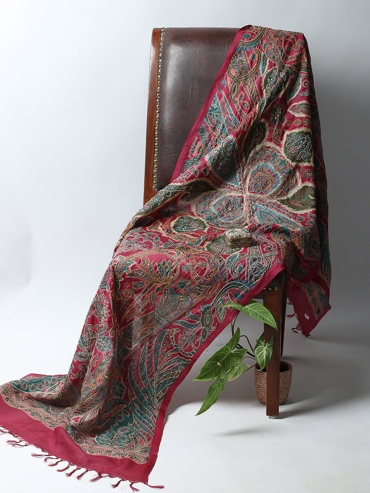 Printed Tussar Unstitched Kurta With Pant &amp; Dupatta