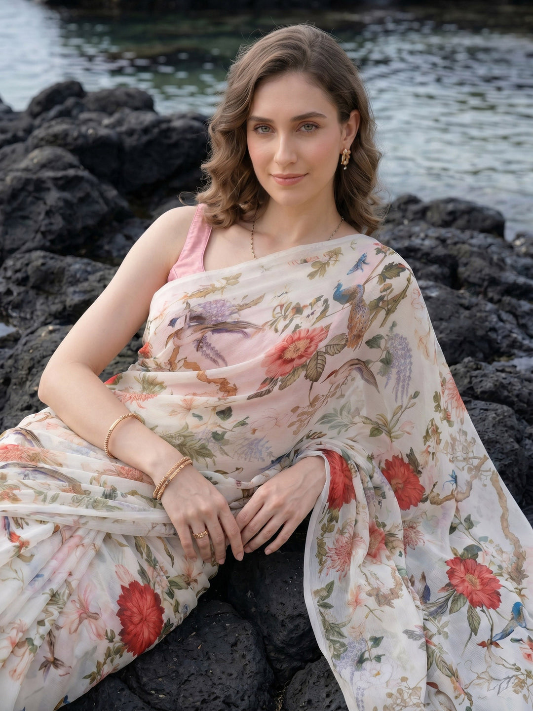 Digital Print Chiffon Saree