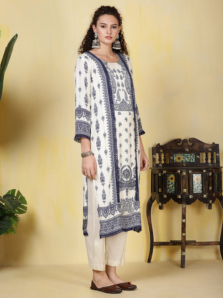 Printed Muslin Kurta With Pants &amp; Dupatta