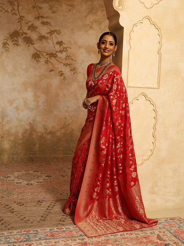 Zari Jaal & Swarovski Georgette Woven Saree