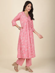 Floral Printed Cotton Kurta With Pants