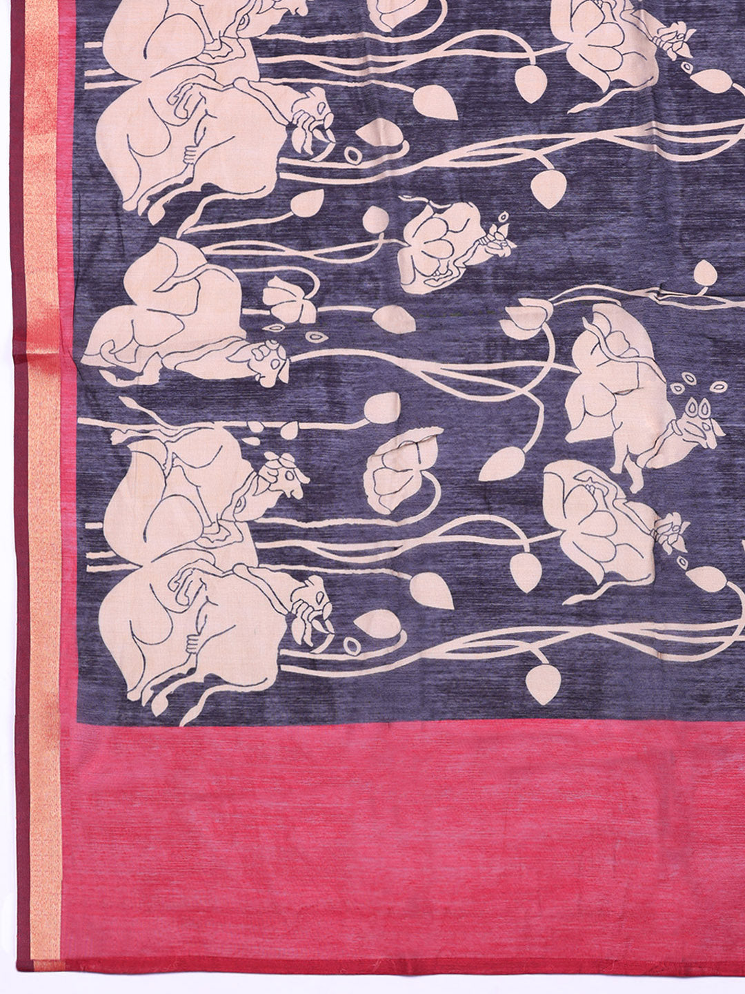 Printed Chanderi Unstitched Suit With Pant &amp; Dupatta