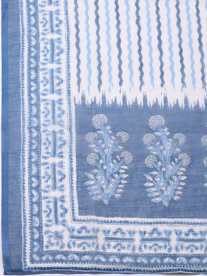 Printed Cotton Blend Unstitched Suit With Pant &amp; Dupatta