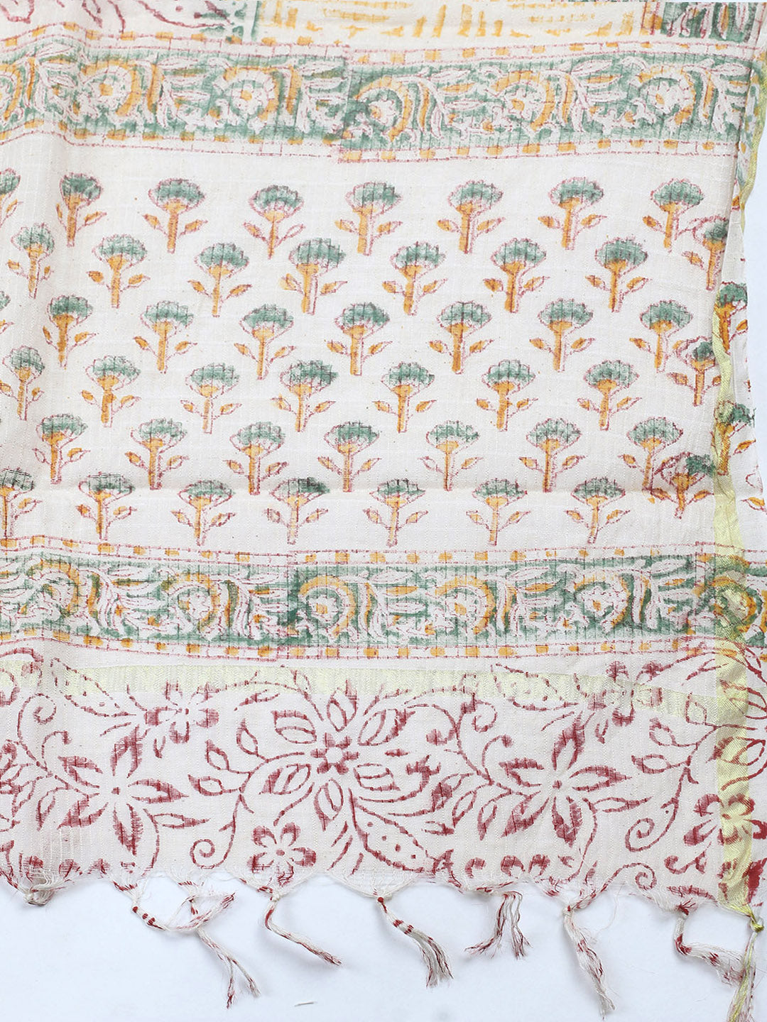 Printed Cotton Blend Unstitched Suit With Pant &amp; Dupatta