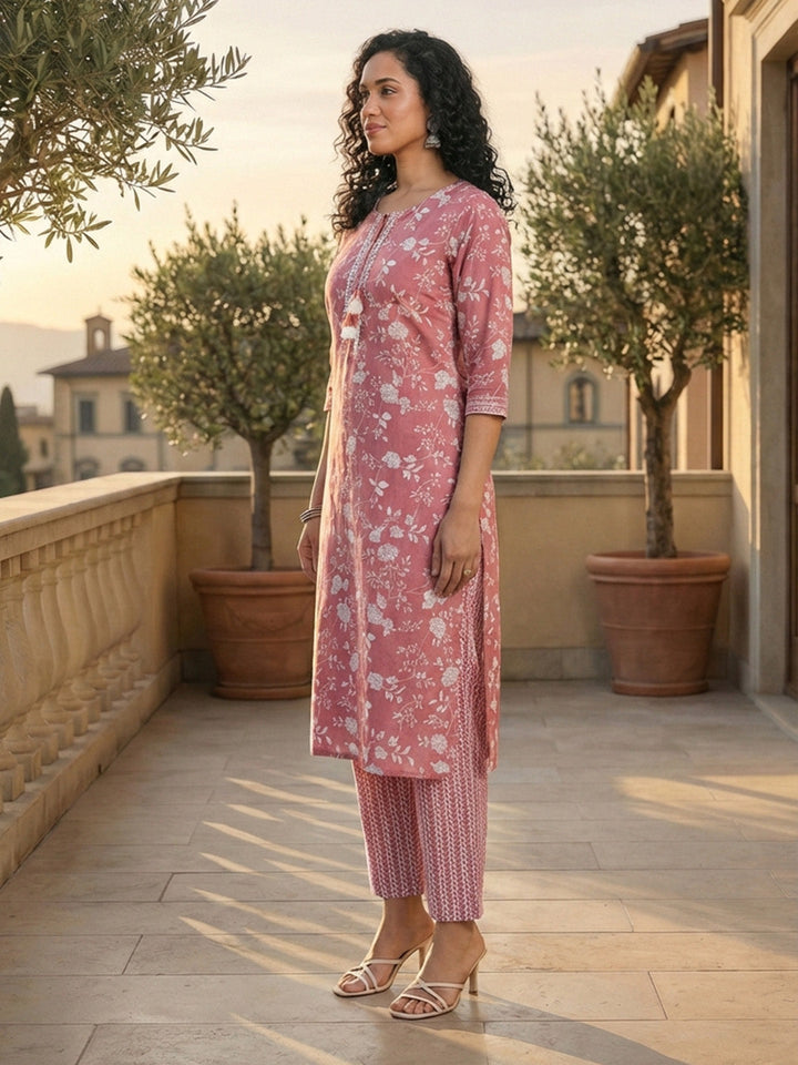 Printed Cotton Blend Kurta With Pant &amp; Dupatta
