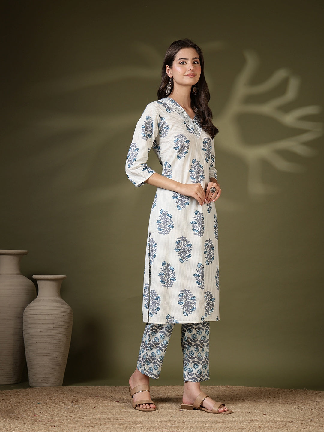 Printed Cotton Blend Kurta With Pant &amp; Dupatta