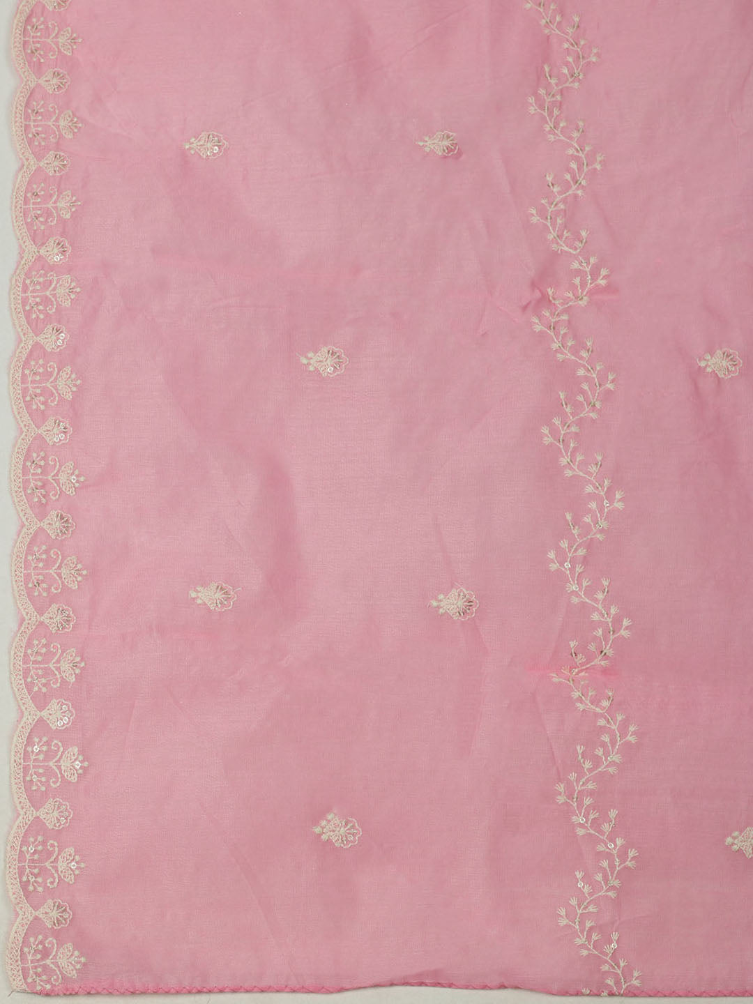 Embroidered Chanderi Unstitched Suit With Pant &amp; Dupatta