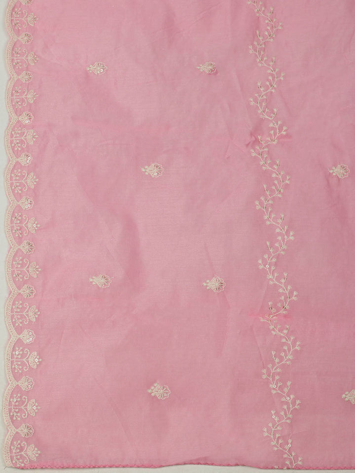 Embroidered Chanderi Unstitched Suit With Pant &amp; Dupatta