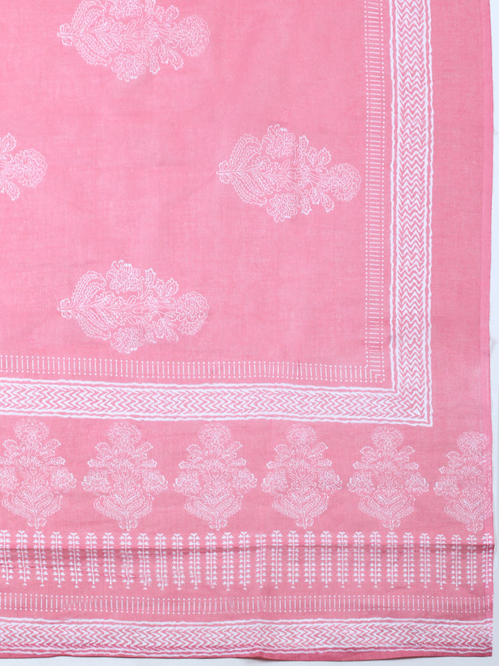 Printed Cotton Blend Unstitched Suit With Pant &amp; Dupatta