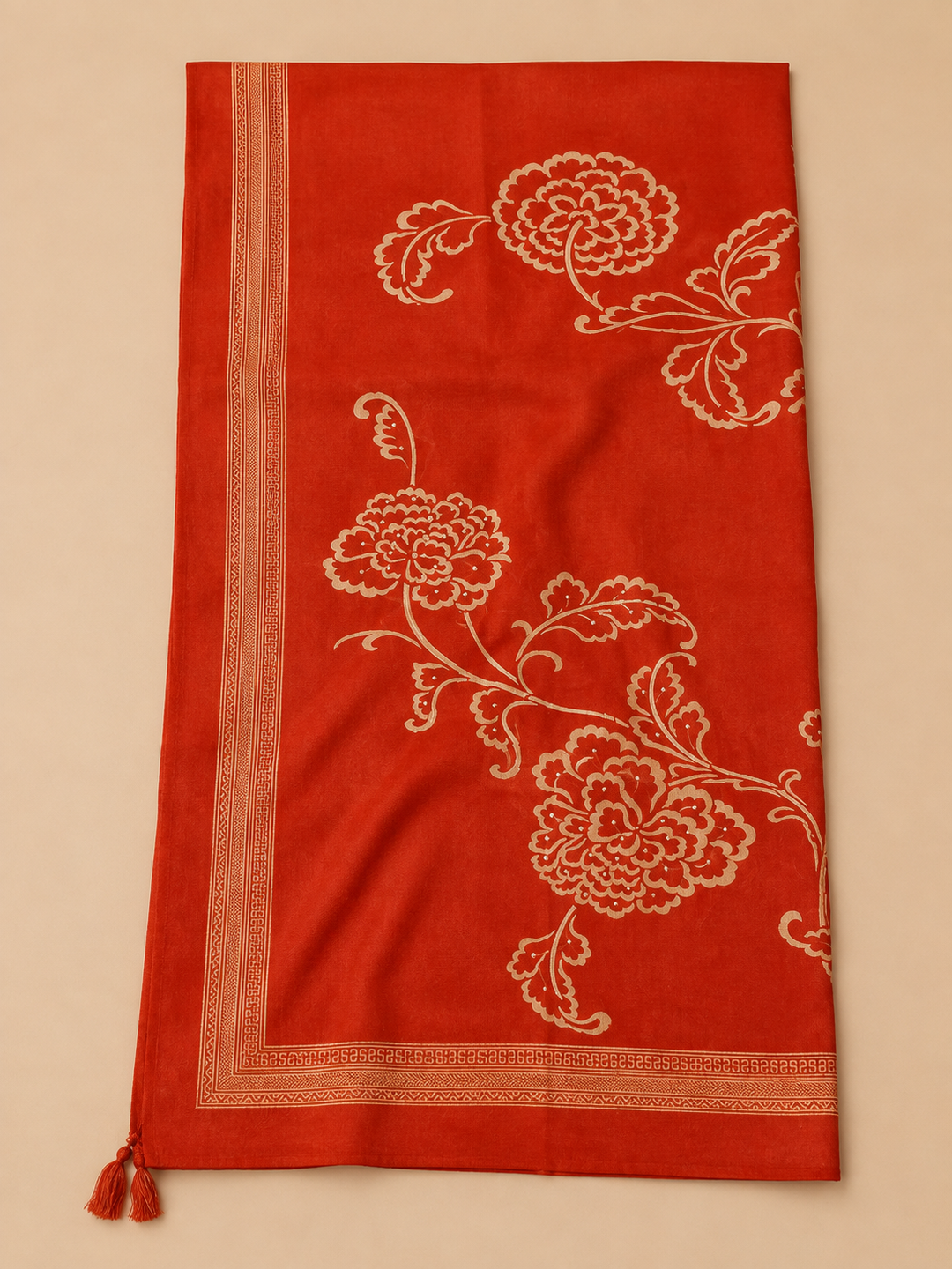 Red Chanderi Printed Unstitched Dress Material