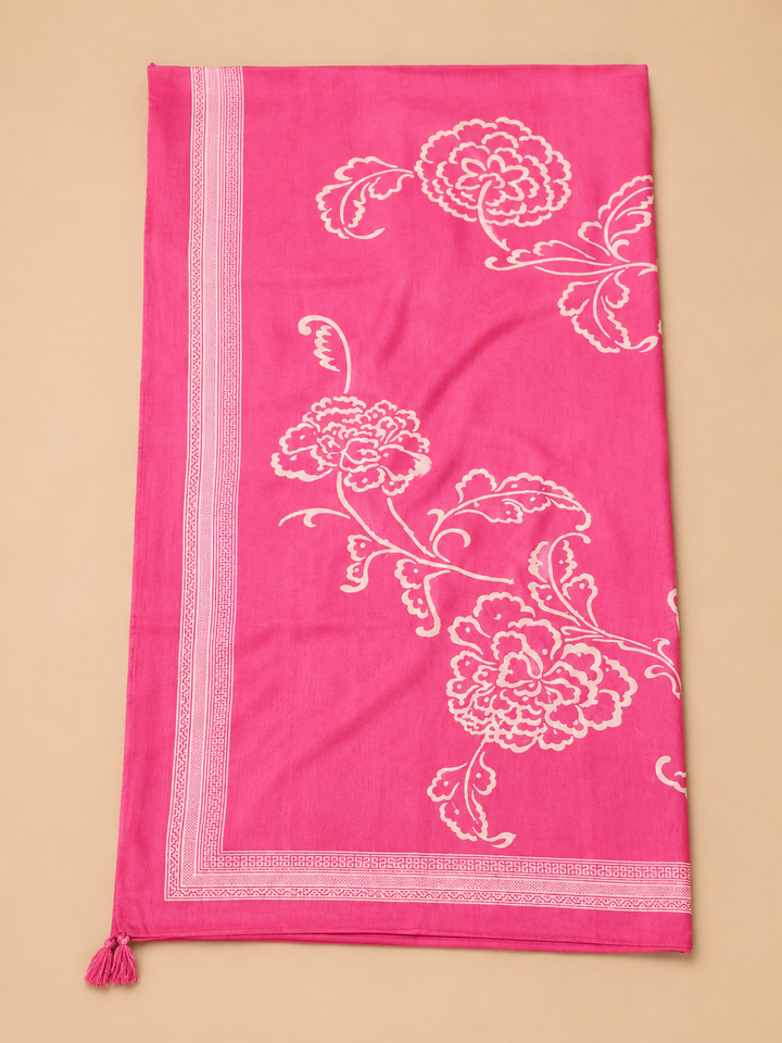 Pink Chanderi Printed Unstitched Dress Material