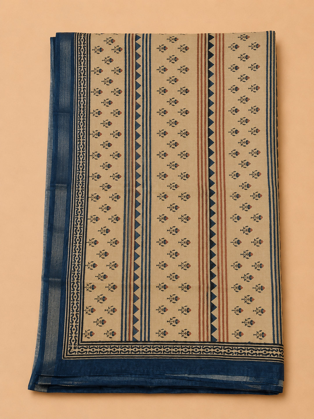Blue Chanderi Printed Unstitched Dress Material