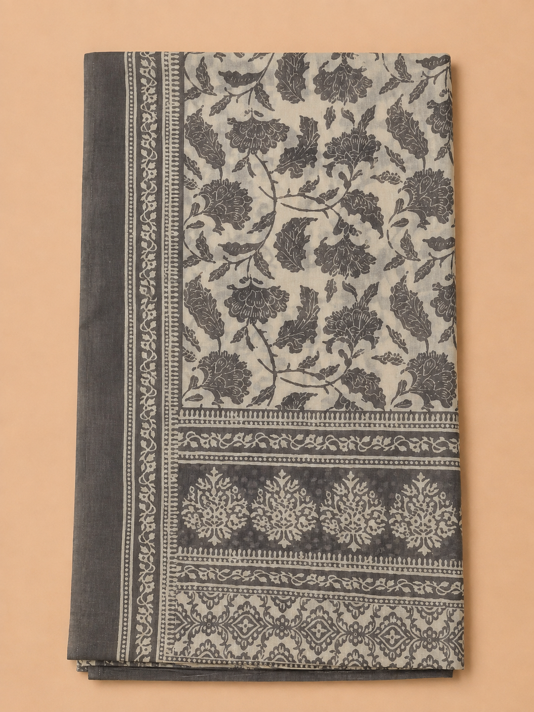 Grey Chanderi Embroidered Unstitched Dress Material