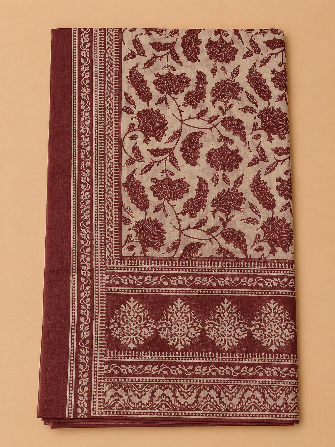 Maroon Chanderi Embroidered Unstitched Dress Material