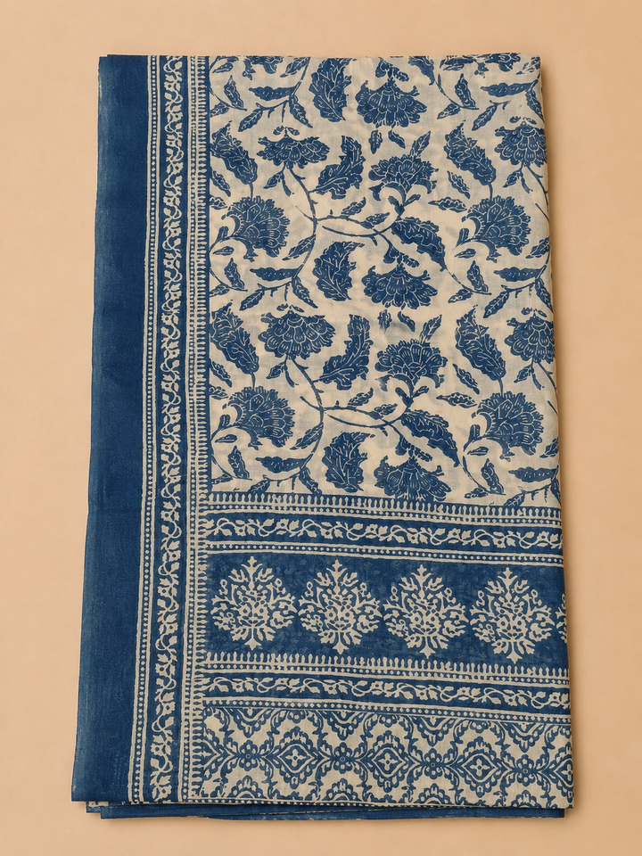 Navy Blue Chanderi Embroidered Unstitched Dress Material