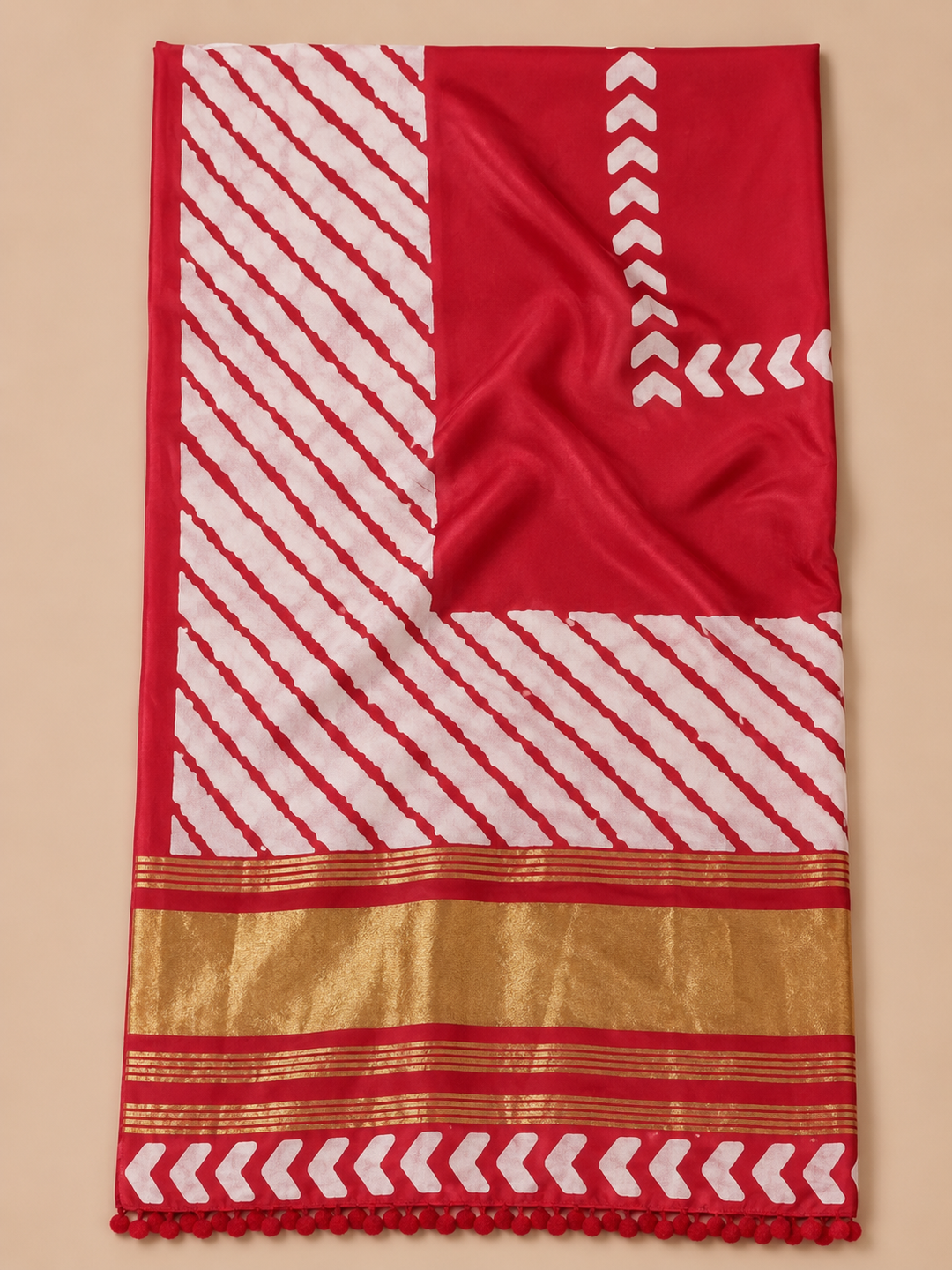 Red Cotton Blend Printed Unstitched Dress Material